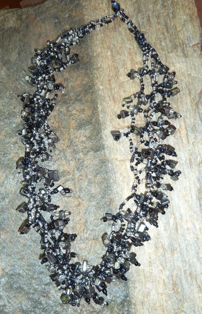 Hematite and glass bead necklace