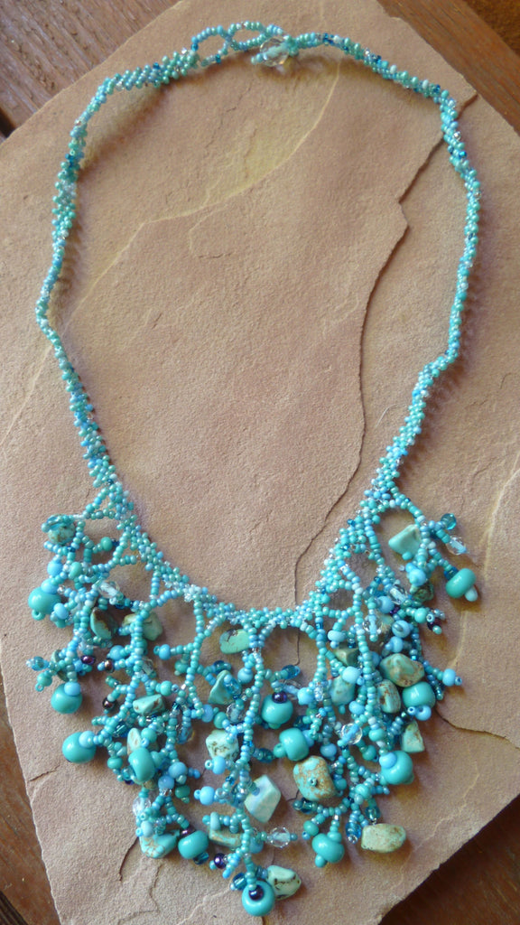 Bead and Stone Necklace - Turquoise
