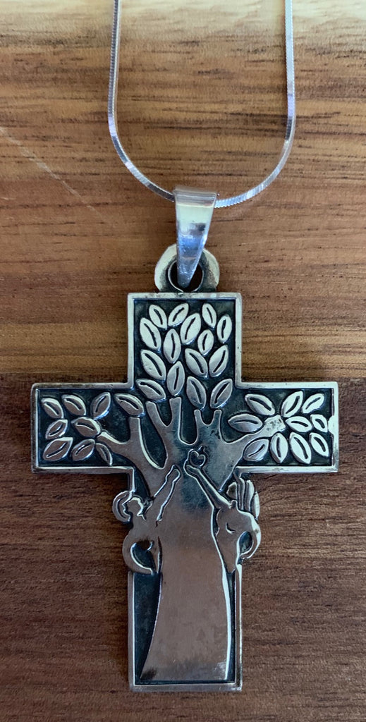 Sterling silver cross (Garden of Eden) with 18" sterling chain