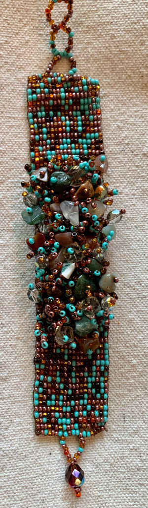 Turquoise and copper glass beads bracelet