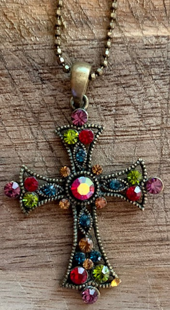 Cross with glass stones and adjustable chain