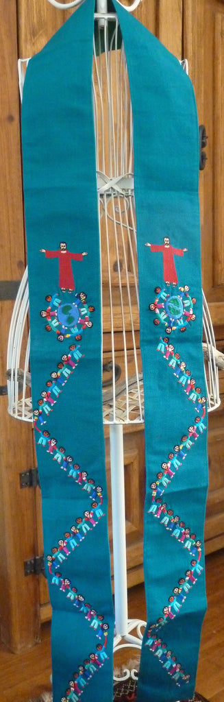 Clerical Stole #3 w/Jesus and Children of the World (available in green only)