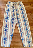 Newest!  Our newest cream with blue ikat bands.  Fabulous!