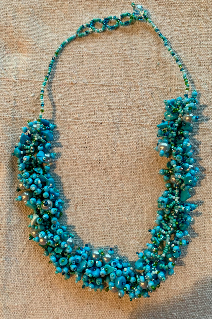Blue Bead and Stone Necklace
