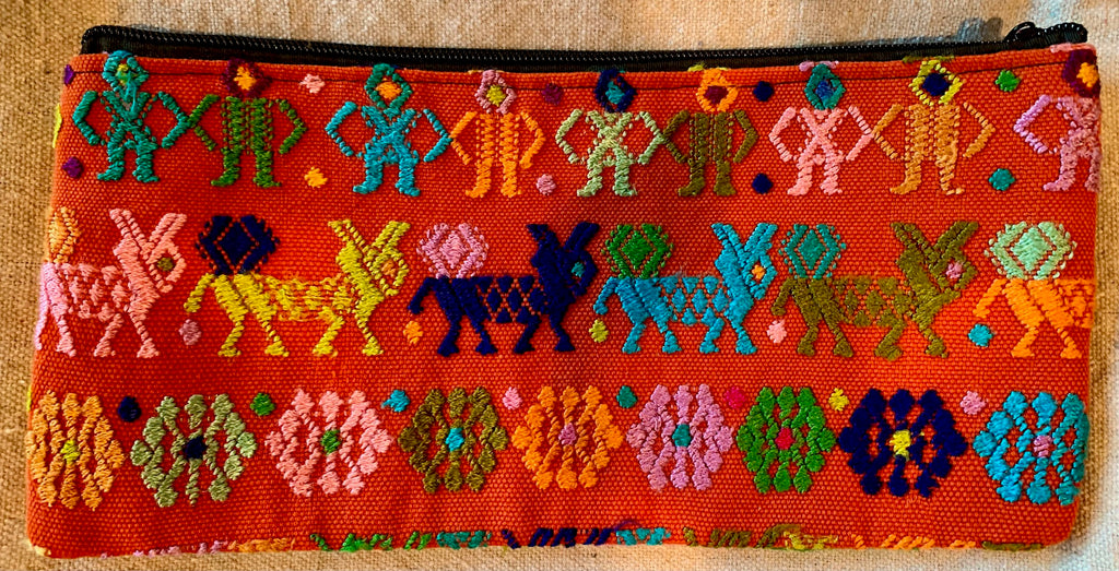 Pouch made from traditional Mayan textiles with deer