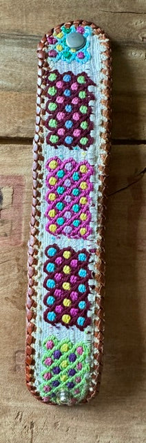 Vintage Textile and Leather Snap Bracelet #8