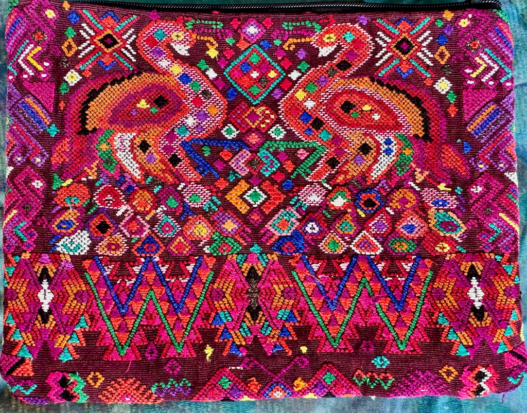 Large 2-sided vintage Mayan textile pouch