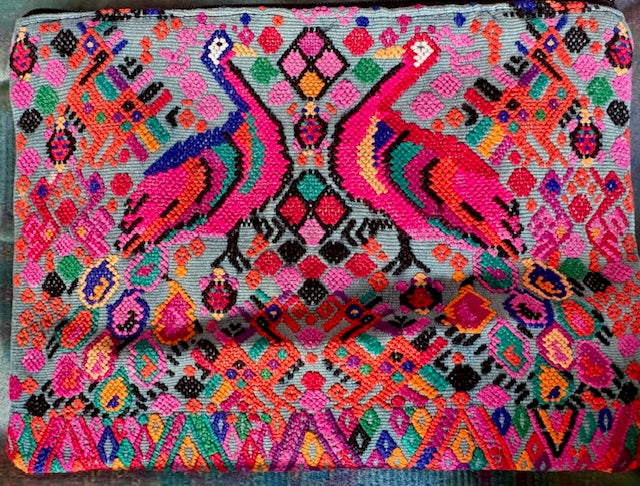 Large 2-sided vintage Mayan textile pouch