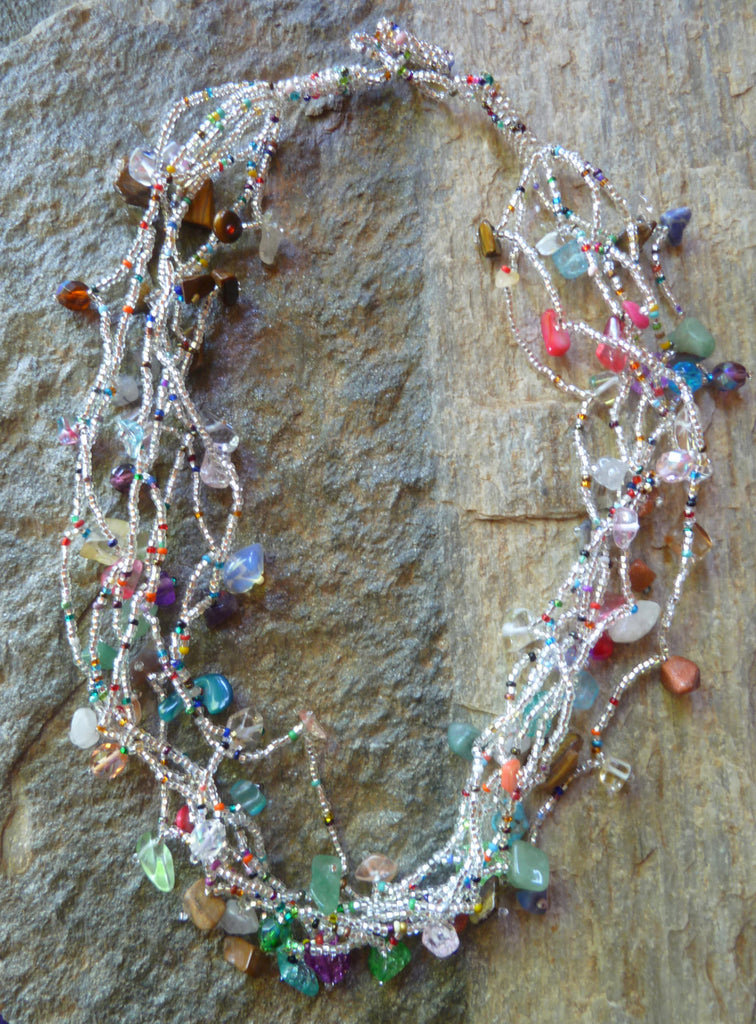 Glass Bead and Stone Necklace