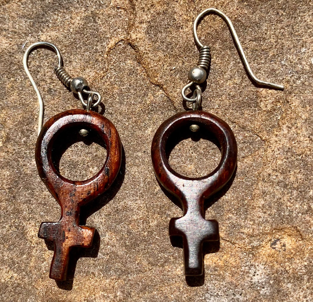Woman symbol earrings made of lightweight wood