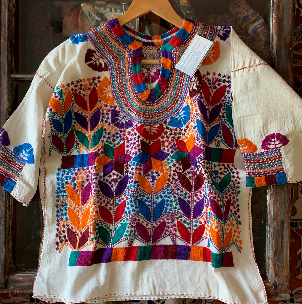 Mexican hand-embroidered corn motif blouse