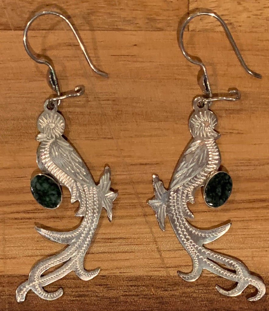 Large Quetzal Earrings w jade 2