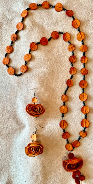 Unique orange peel necklace and earrings