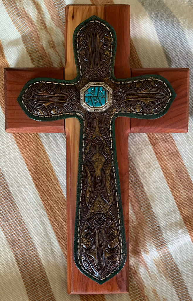 Wood and leather cross