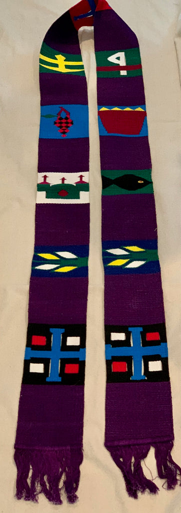 Clerical Stole w/ Symbols - wide in purple