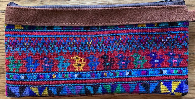Pouch made from traditional Mayan textiles with leather trim #4