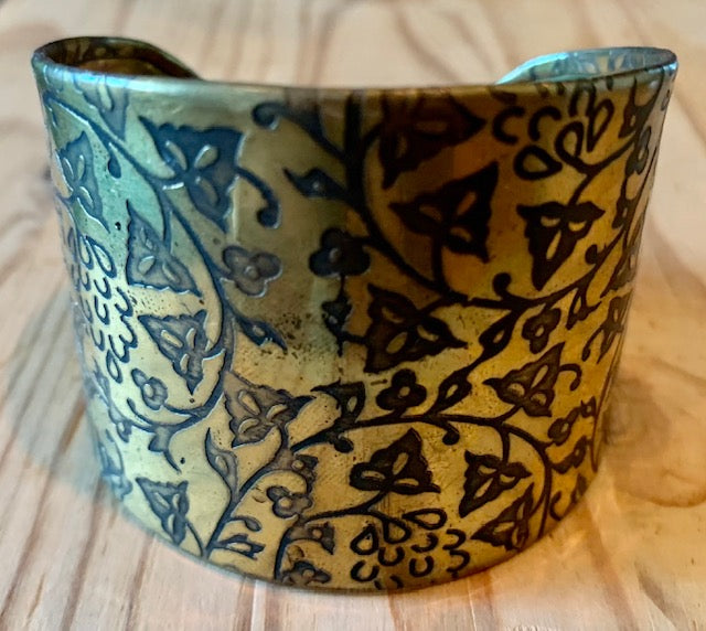 Gold metal etched cuff bracelet