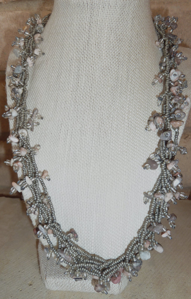 Glass Bead and Natural Stone Necklace