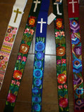 Clerical Stole #7 w/ Hand-embroidered Flowers