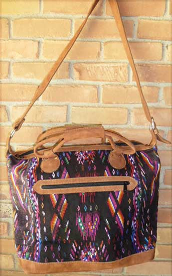 Hand-woven textile and leather bag #PP005